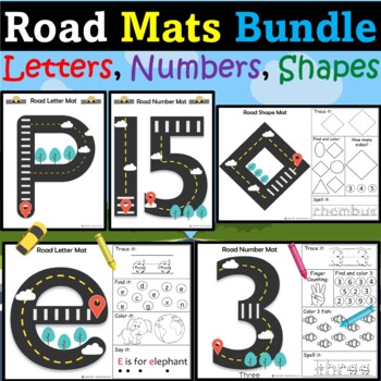 Road Mats - Road Activities Mats for Letters, Numbers 0-20 & 2D Shapes Bundle