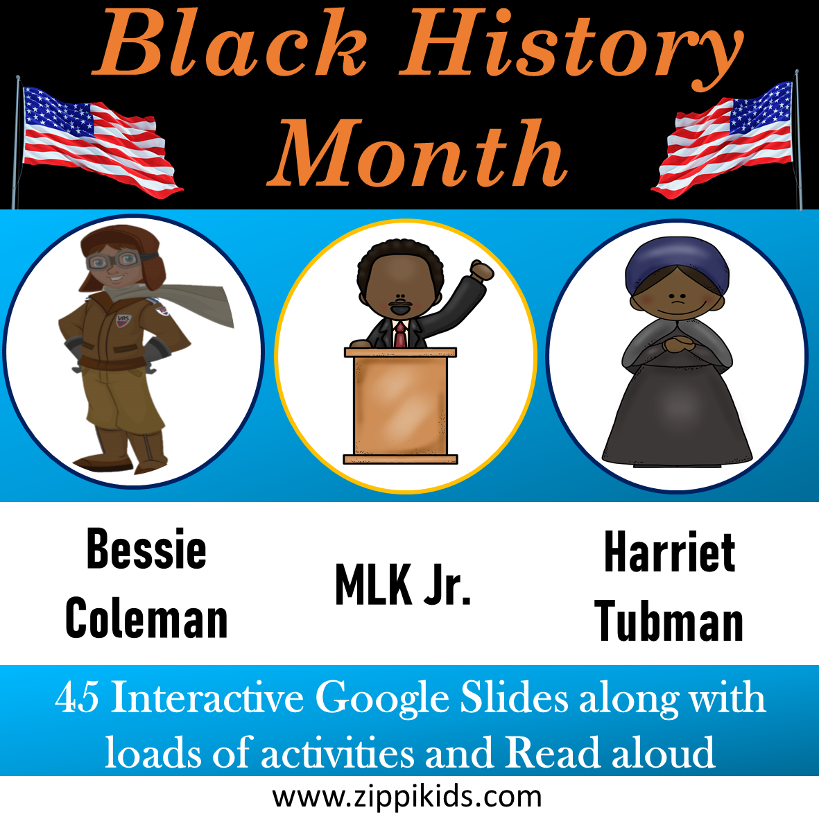Bessie Coleman, Martin Luther King Jr, Harriet Tubman - 50 Google Slides