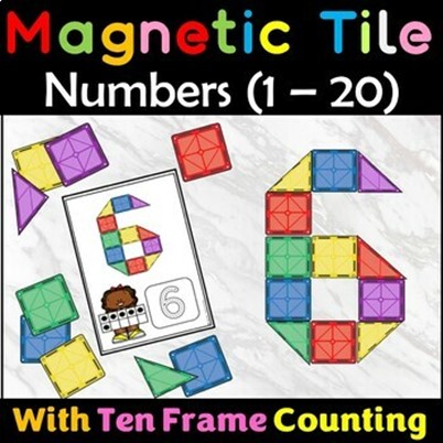 2D Shapes Activities with Magnetic Tiles, Math center 16 Shapes Mats