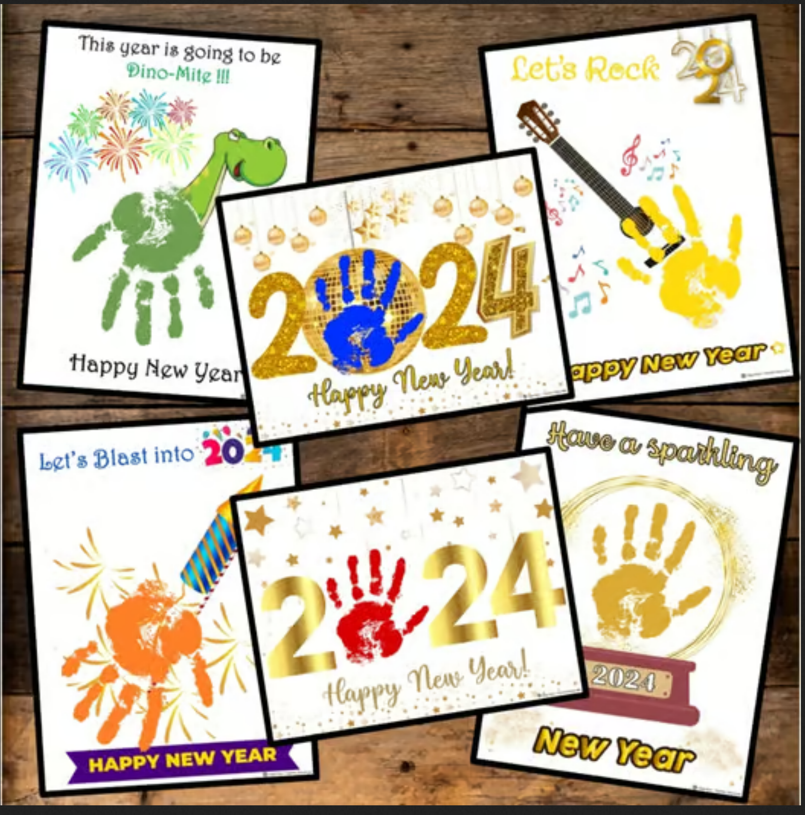 New Years 2024 Handprint Craft Bundle, Preschool Keepsake Art