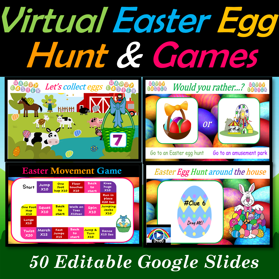 Virtual Easter Egg Hunt and Party bundle - 50 Google Slides