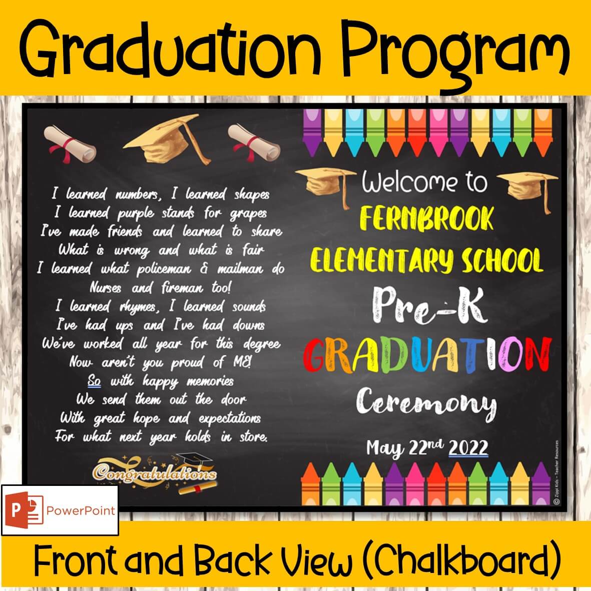 EDITABLE PreK Graduation Ceremony Program Template, for All Grades