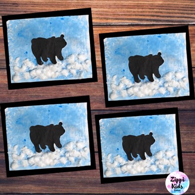 Arctic Animal Silhouette watercolor painting for winter, Craft Template