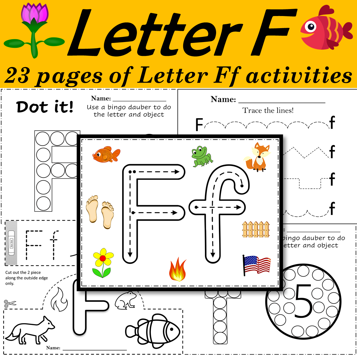 Letter of the week: LETTER F-NO PREP WORKSHEETS- LETTER F Alphabet