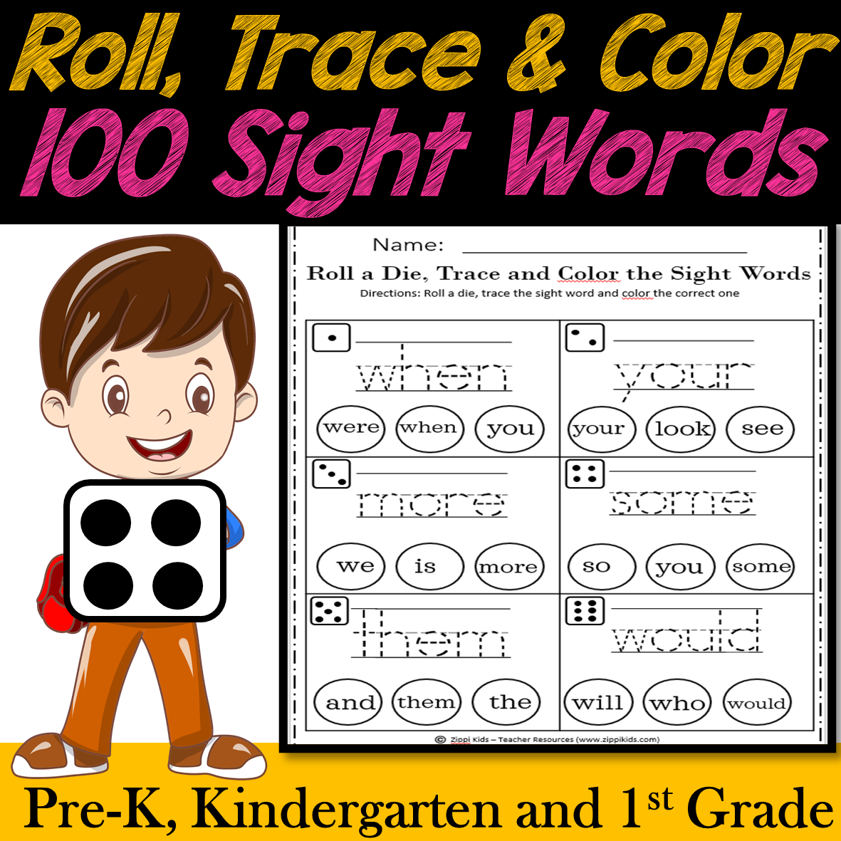 Sight Words Practice! 108 Pre-Primer and Primer Sight Words | Roll a Die &Trace