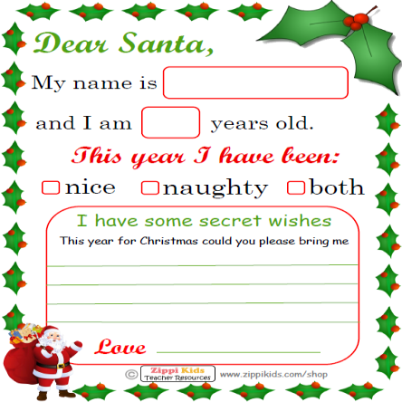 santa letter template preschool