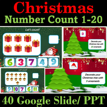 Christmas themed Number Counting (1-20) - 40 Google slides