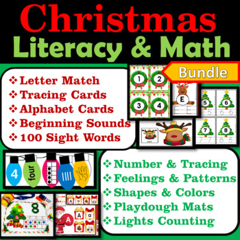 Christmas Literacy & Math Centers Bundle Task Cards, Christmas Activities