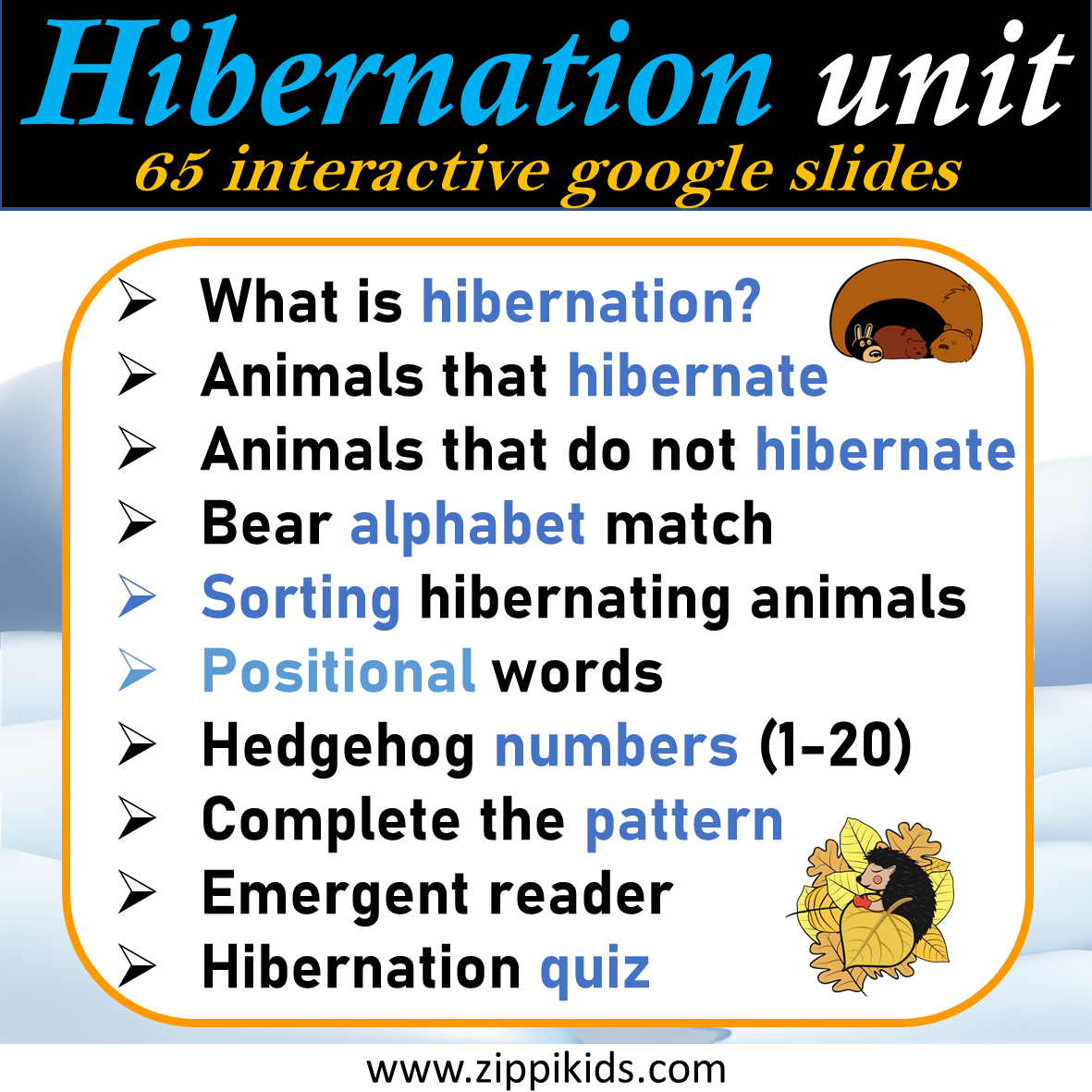 Virtual Hibernation Math & Literacy Unit | Winter Animals - 65 Google Slides/PPT