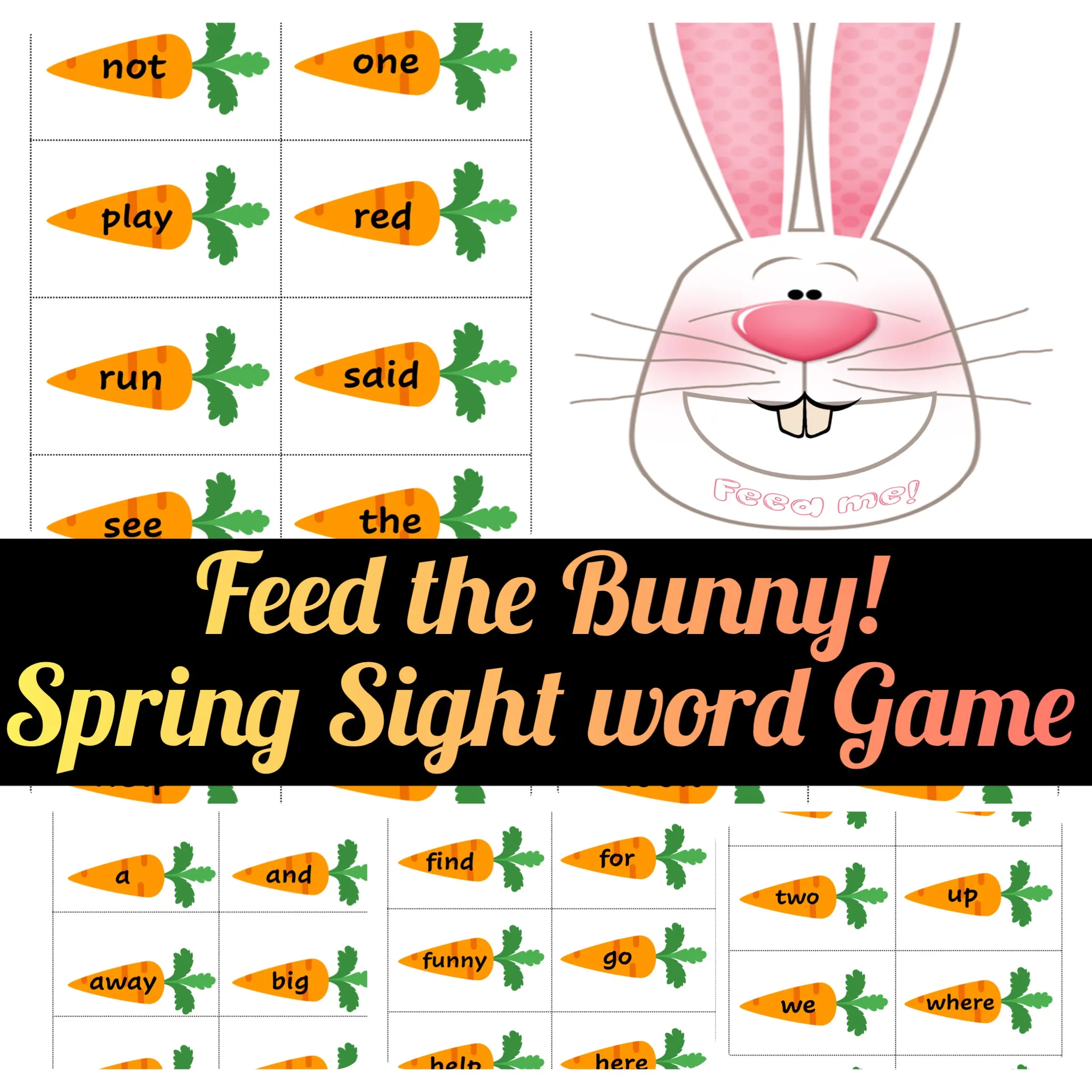 Sight Words Game, Feed The Bunny for Pre-k and Kindergarten - Printable PDF