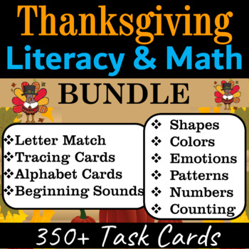 Thanksgiving  Literacy & Math Centers Bundle Task Cards - Turkey Activities