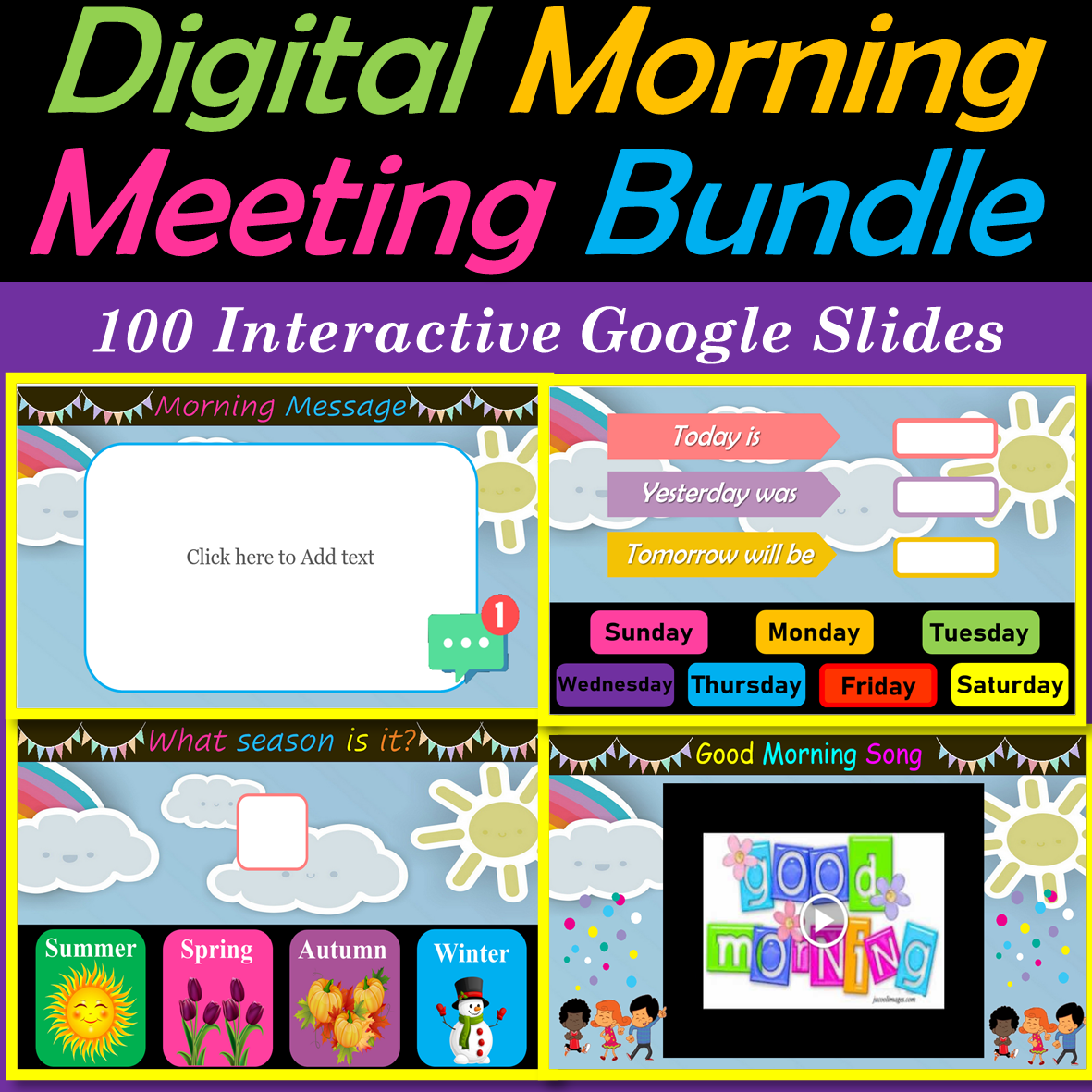 Virtual Morning Meeting Bundle, Brain Breaks -Editable | Digital – Google Slides