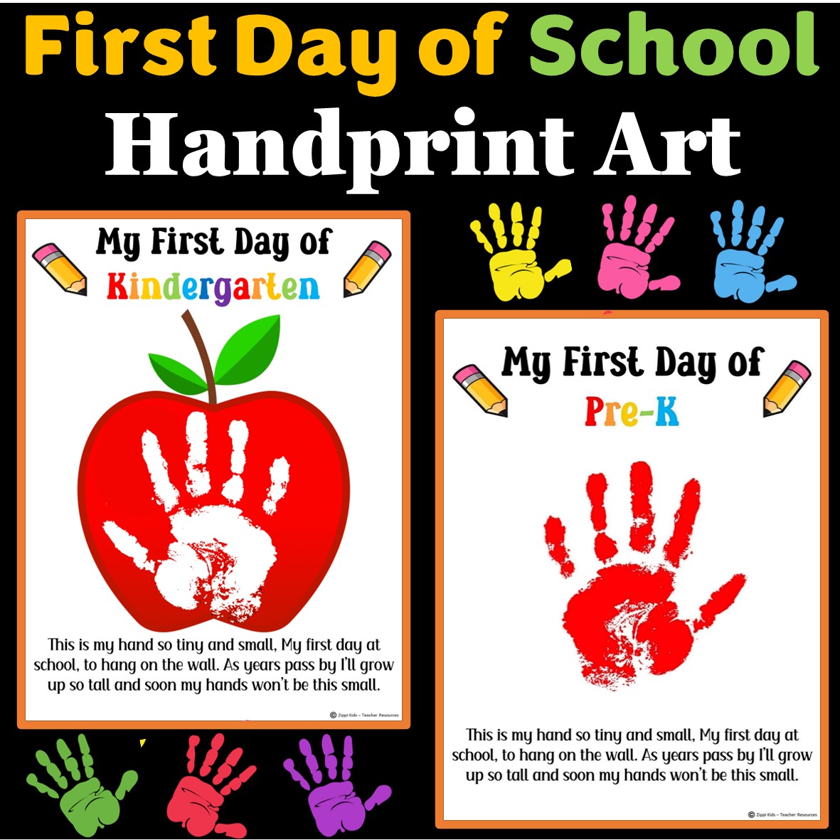First day of School handprint with poem