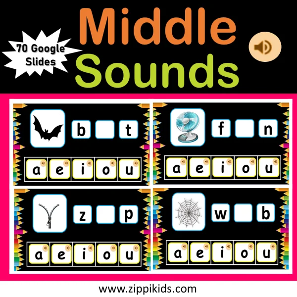 Beginning Sounds, Middle, Ending Sounds & CVC Words BIG BUNDLE – 250 Google Slides