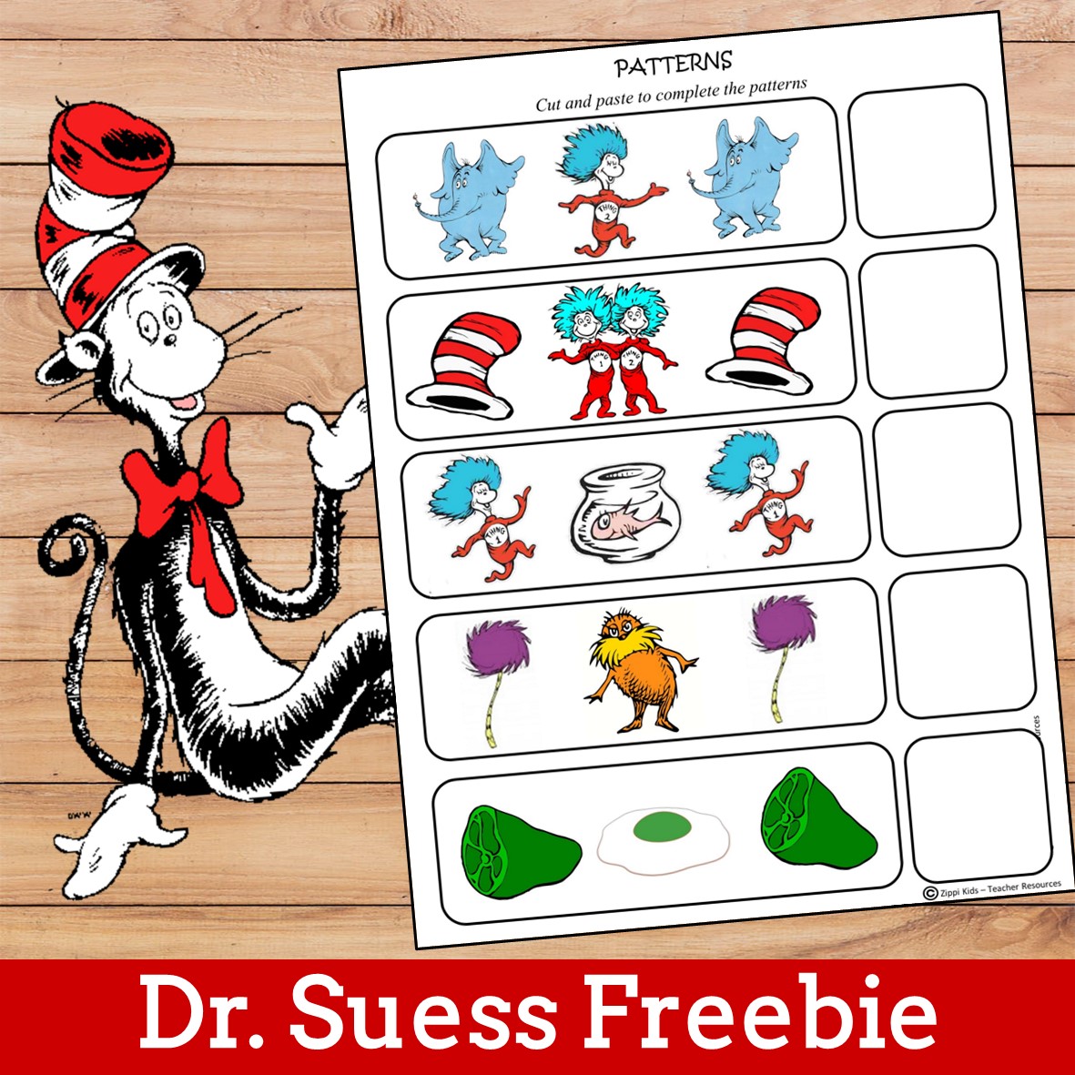 Dr. Seuss Free Printable Pattern activity for Read across America week - Zippi Kids