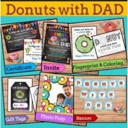 Donuts with Dad- Fathers day Craft ,Invite, Certificates, Gift TAGS, Coloring BUNDLE