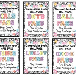 Editable Lanyard Hall Passes, Composition Notebook Patels Retro Hall Pass