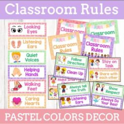Pastel Classroom Rules Posters, Pastel Colors Flashcards for Back To School