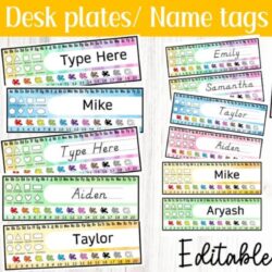 Pastel Student Desk Plate, Name Tags Editable