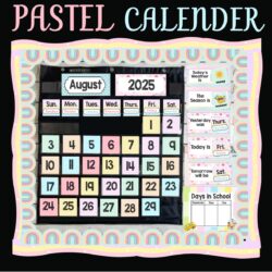 Pastel Theme Calendar Classroom Decor, Days of the Week, Months, Days in School