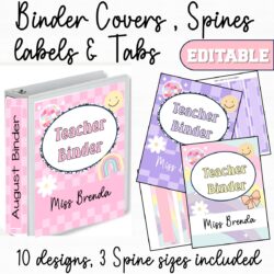 Pastel Editable Teacher Binder Covers, Spines labels & Tabs