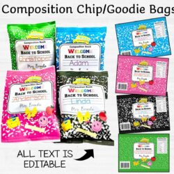 Composition Notebook Chip Goodie Bag, Gift Tag, Back to school