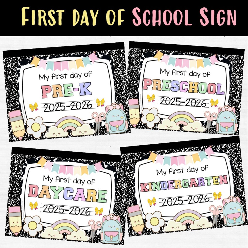 Composition notebook "First Day of School" printable signs